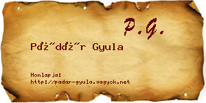 Pádár Gyula névjegykártya